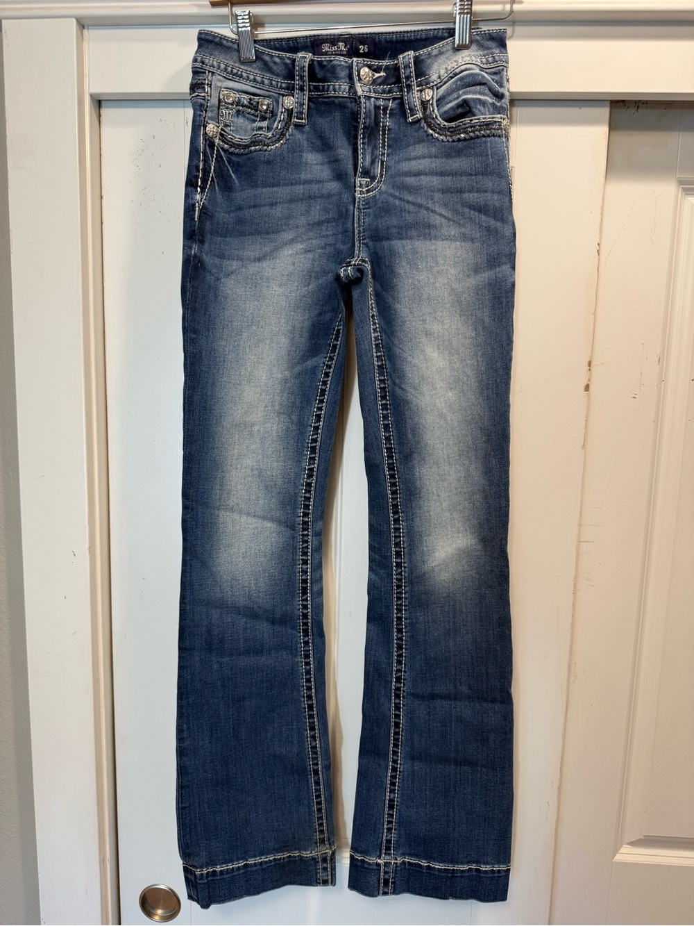 Miss Me Women's Dark Blue Bootcut Jeans with Faded Whiskering